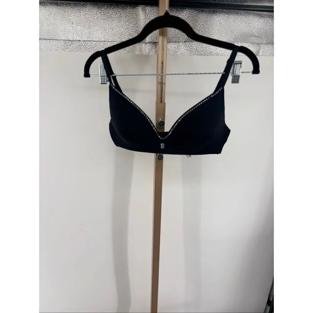 Victoria’s Secret T-Shirt Wireless Bra Rhinestone Trim 34C Black Bling
